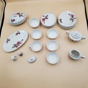 Vintage Moss Rose Miniature China Set Childrens 26 pc Cups Plates Platter Japan